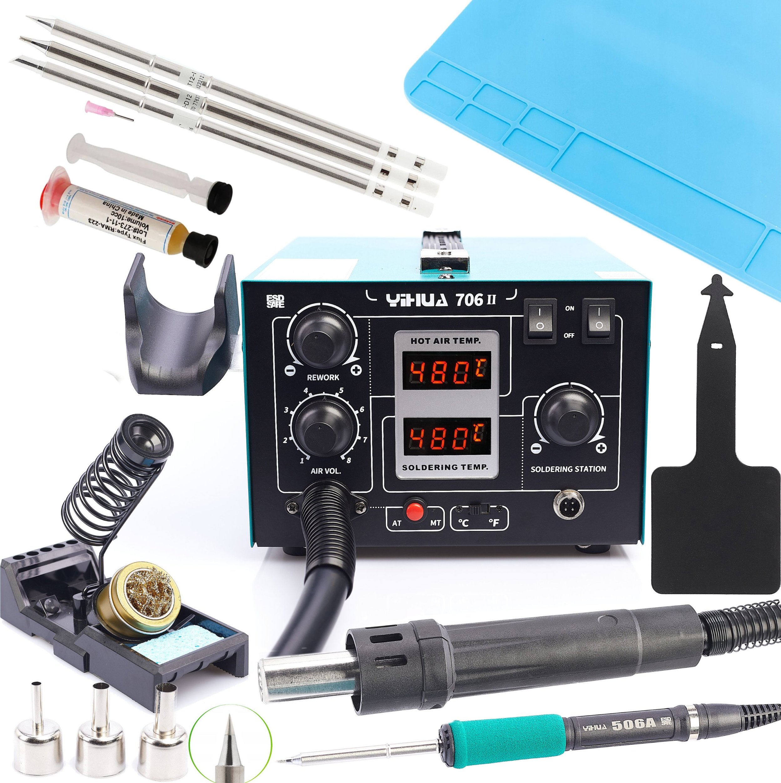 Precyzyjna Stacja Lutownicza 2w1 Lutownica Hot-Air T12 Yihua 706 II