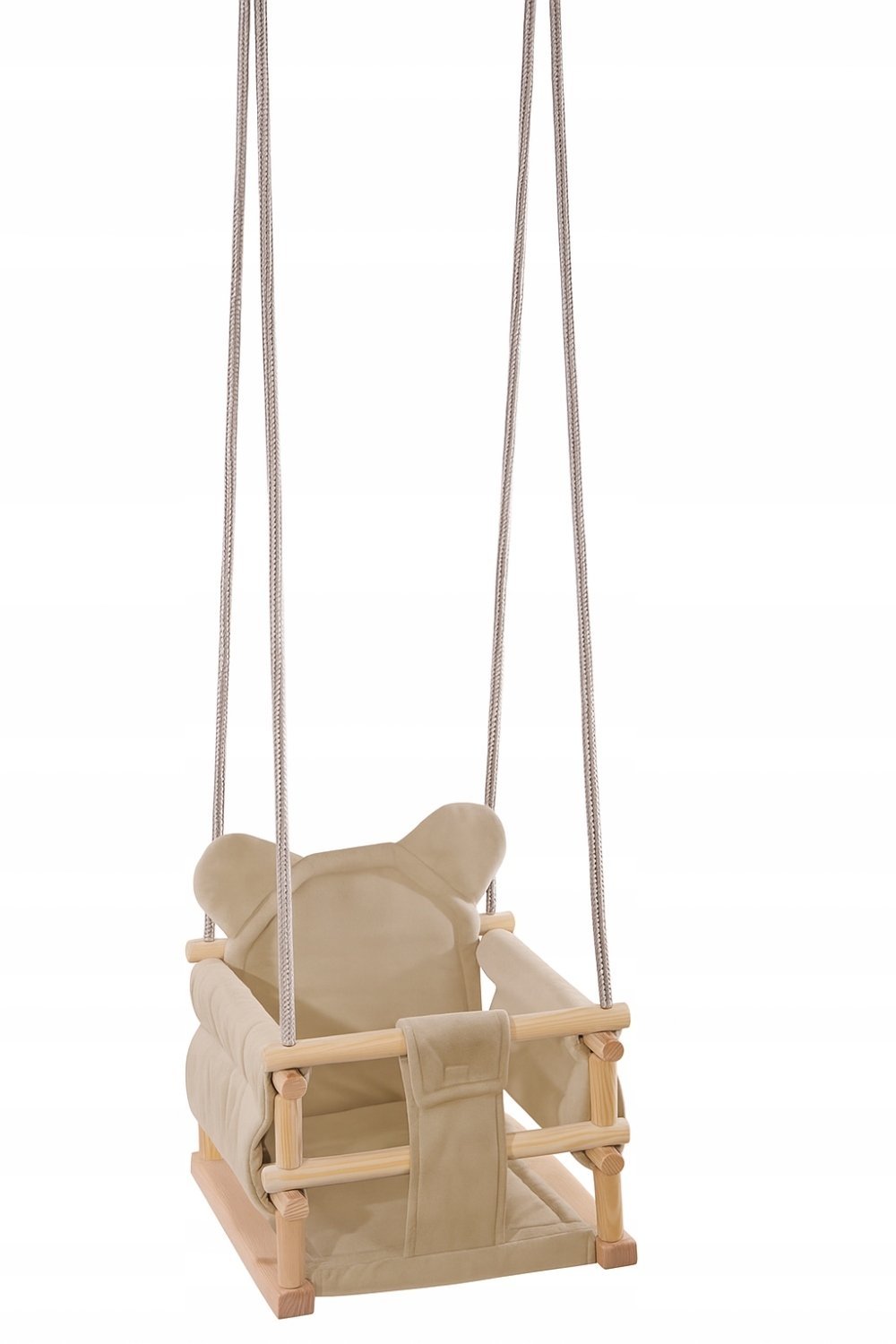 Huśtawka kubełkowa welurowa drewniana miś beżowa HWMB6436