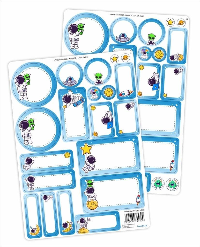 LearnHow Naklejki imienne - Kosmos 44szt