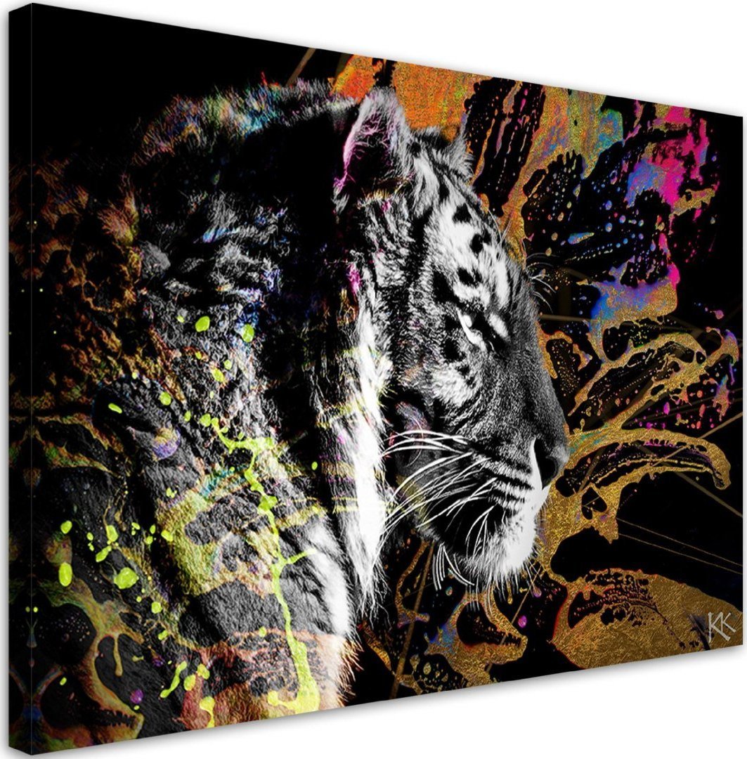 Feeby Obraz na płótnie, Tygrys na kolorowym tle - 120x80