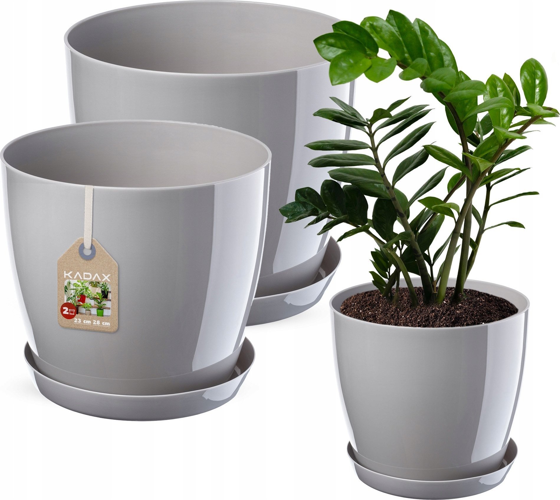 Kadax KADAX Doniczka Osłonka Szara Połysk Zestaw 23+28cm