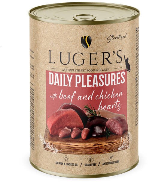 Karma mokra dla kota Luger's Daily Pleasures Sterilised z wołowiną i sercami z kurczaka 400 g