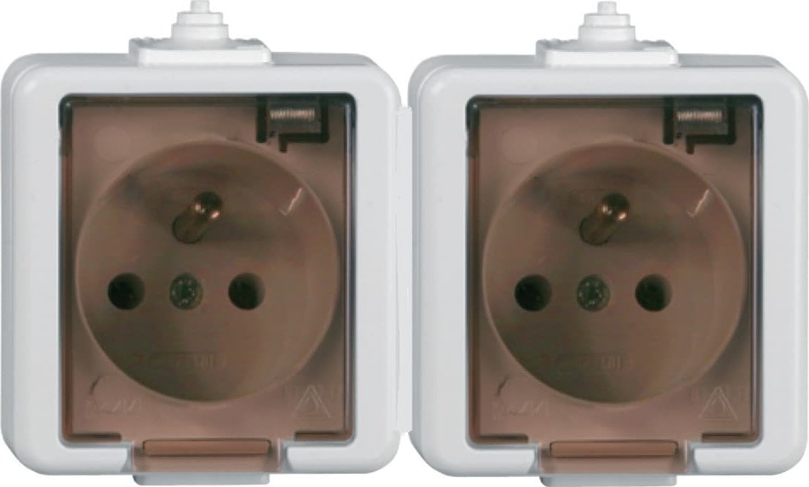 Timex Jantar Gniazdo podwójne 2P+Z bryzgoodporne z pokrywą dymną kolor biały GNT-6J L BI