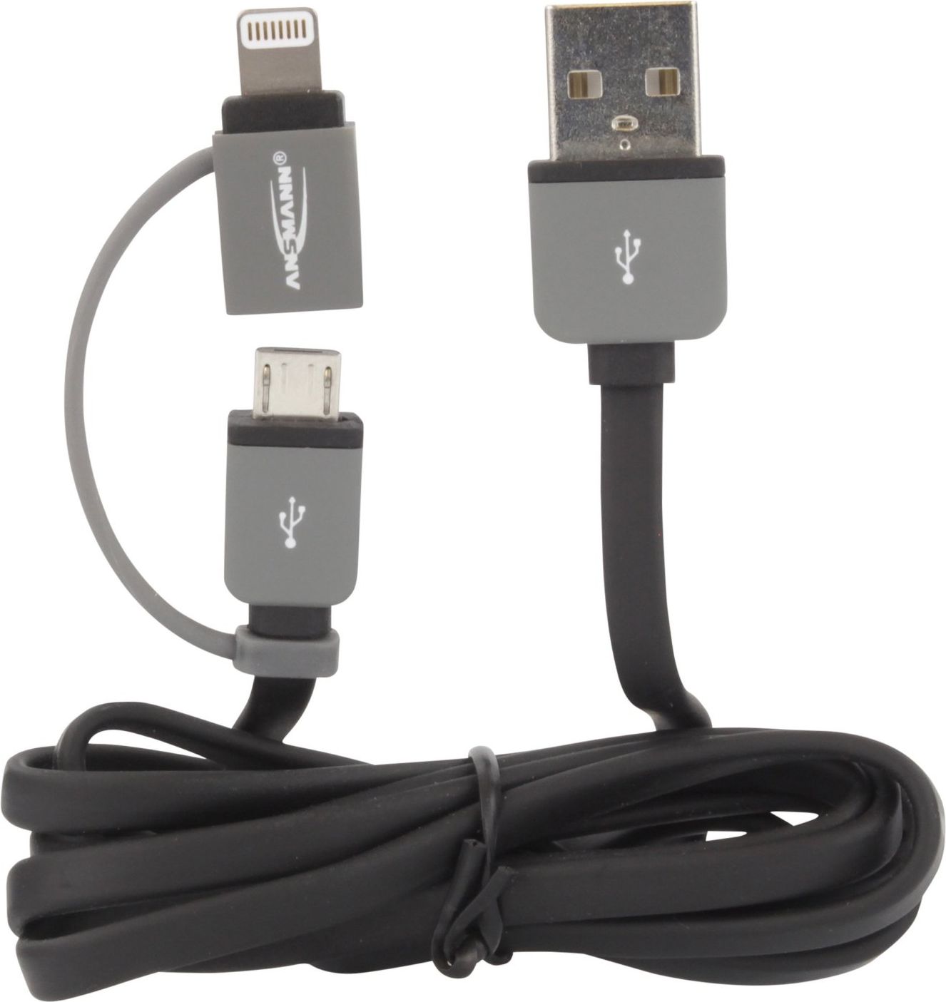 Kabel USB Ansmann USB-A - microUSB + Lightning 1 m Szary (1700-0037)