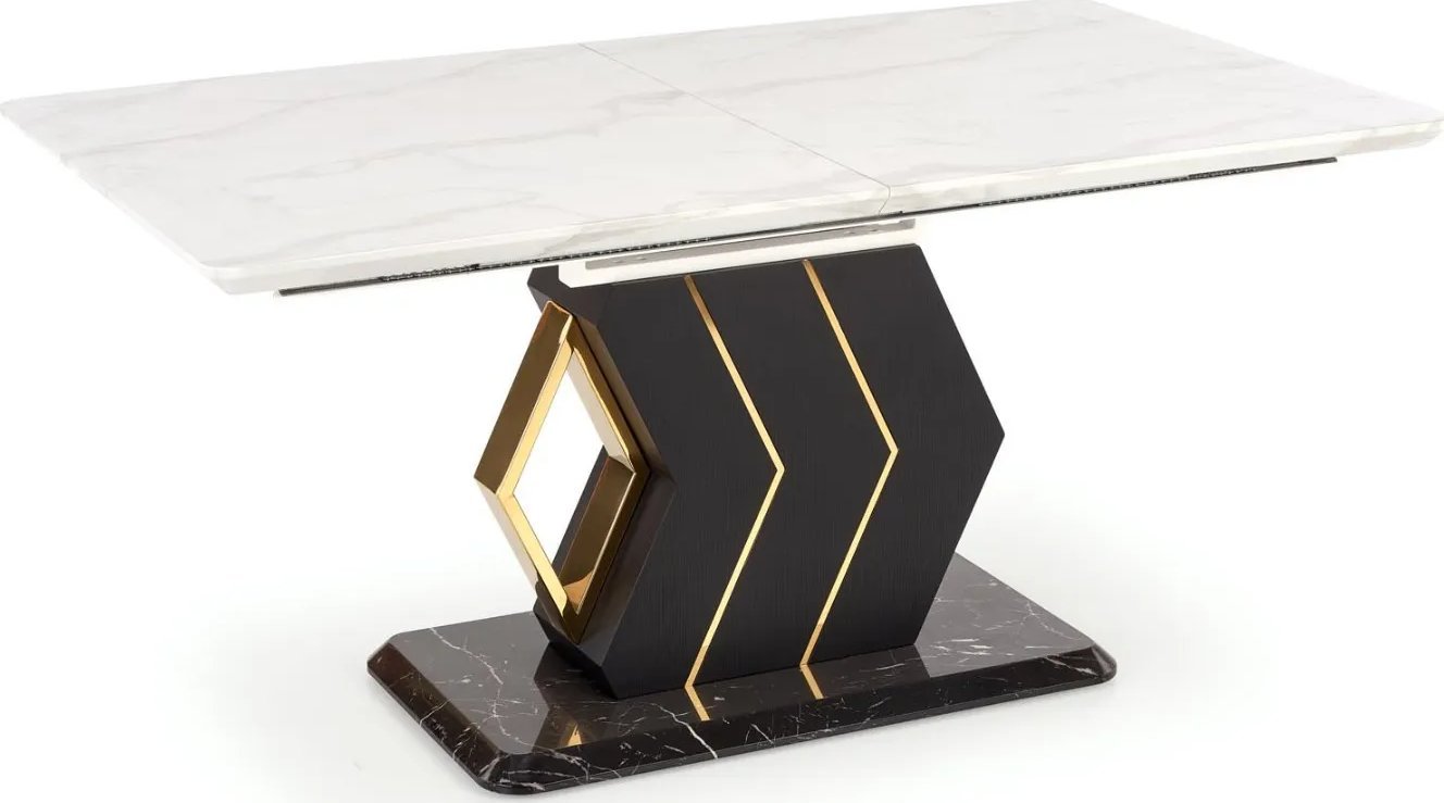 Halmar Stół rozkładany VINCENZO 160(200)x90 biały marmur/czarny/złoty HALMAR