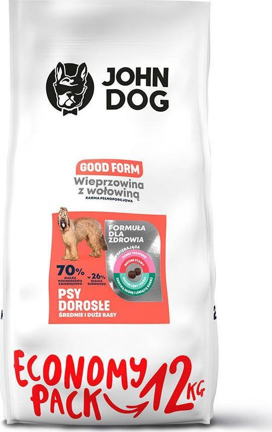 John Dog John Dog GOOD FORM ADULT Wieprzowina z Wołowiną 12kg Średnie i Duże Rasy - sucha karma dla psów