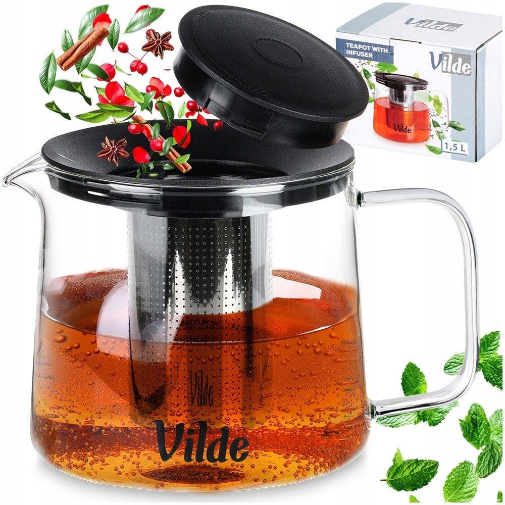 Dzbanek z zaparzaczem do herbaty szklany żaroodporny 1.5L VILDE 259723