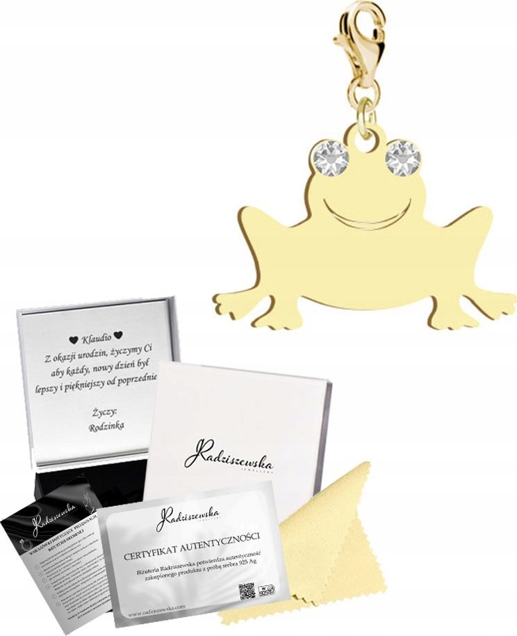 Radziszewska Jewellery Charms Złoty ŻABA Karabińczyk SREBRO 95 Prezent Kobieta DEDYKACJA GRATIS