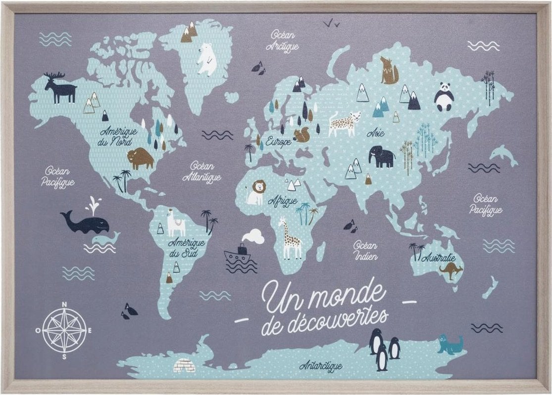 Atmosphera Mapa świata dla dzieci, dekoracja ścienna, 70x50 cm