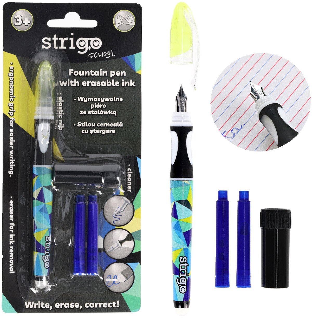 Pióro wieczne ścieralne wymazywalne stalówką nauki pisania Geometric STRIGO