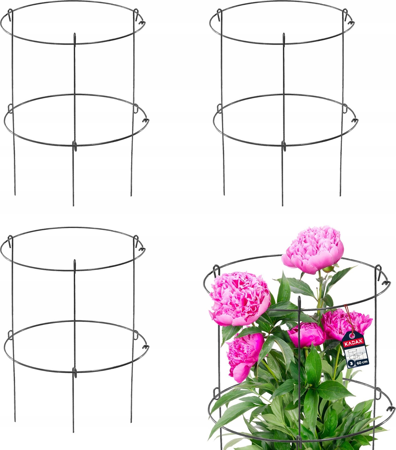 Kadax KADAX Podpora Roślin Kwiatów 60cm Ogrodowa Pierścieniowa Podpórka Stalowa 3szt