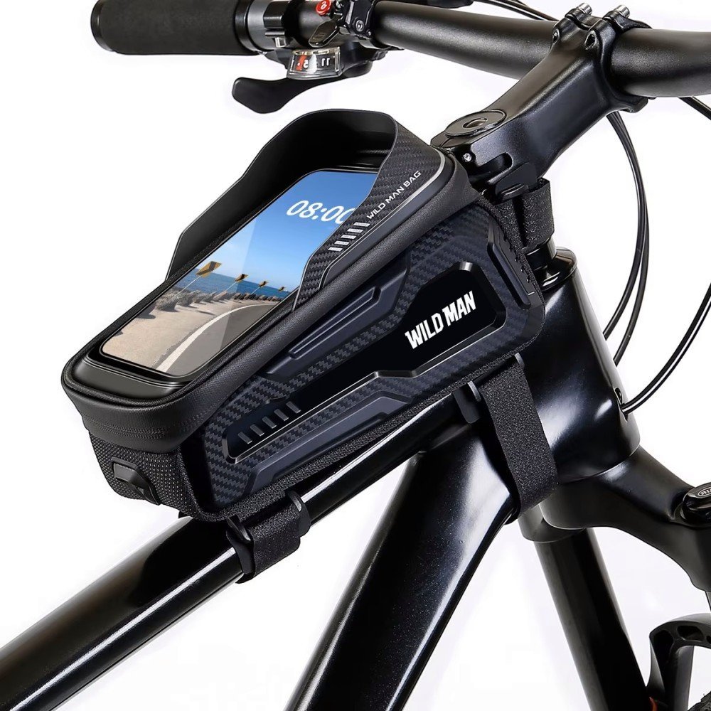 Torba rowerowa wodoodporna WildMan M20, uchwyt na telefon, czarna.