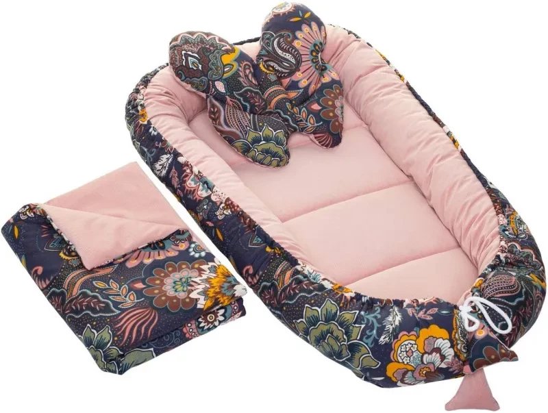 Kokon Velvet Premium Boho granatowe / brudny róż Infantilo