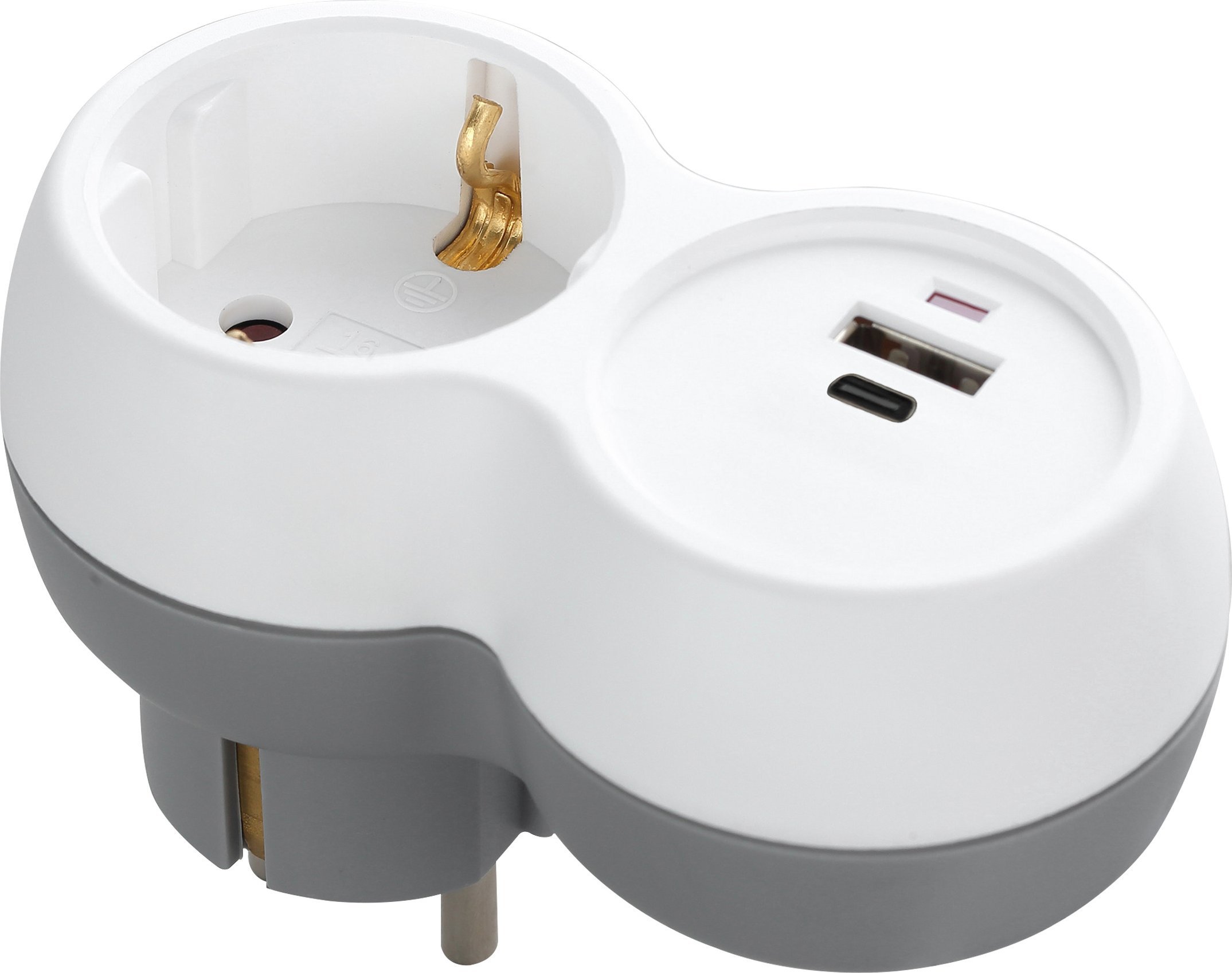 Rozgałęźnik 2P+Z, USB-A+C, schuko, biało-szary