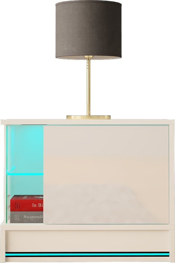 MEGSTYL SZAFKA NOCNA 55CM Z LISTWĄ LED - EFECTO 4 biały mat - biały połysk