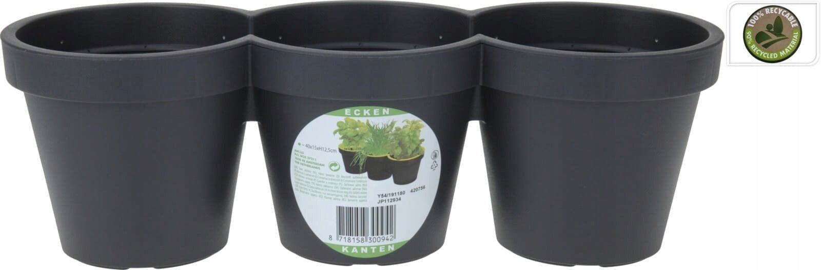 Doniczka ogrodowa plastikowa potrójna czarna duża 39,5 cm VILDE 339509