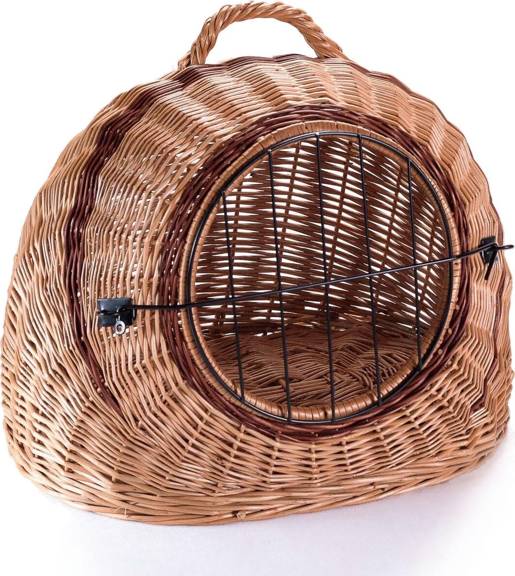 Wiklinowy Świat Transporter wiklinowy dla kota królika i innych zwierząt owalny budka z metalowym zamknięciem