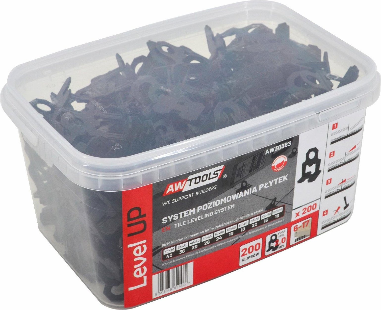 AWTools AWTOOLS SYSTEM POZIOMOWANIA PŁYTEK LEVEL UP 1,5mm - 6-17mm - KLIPS 200szt.