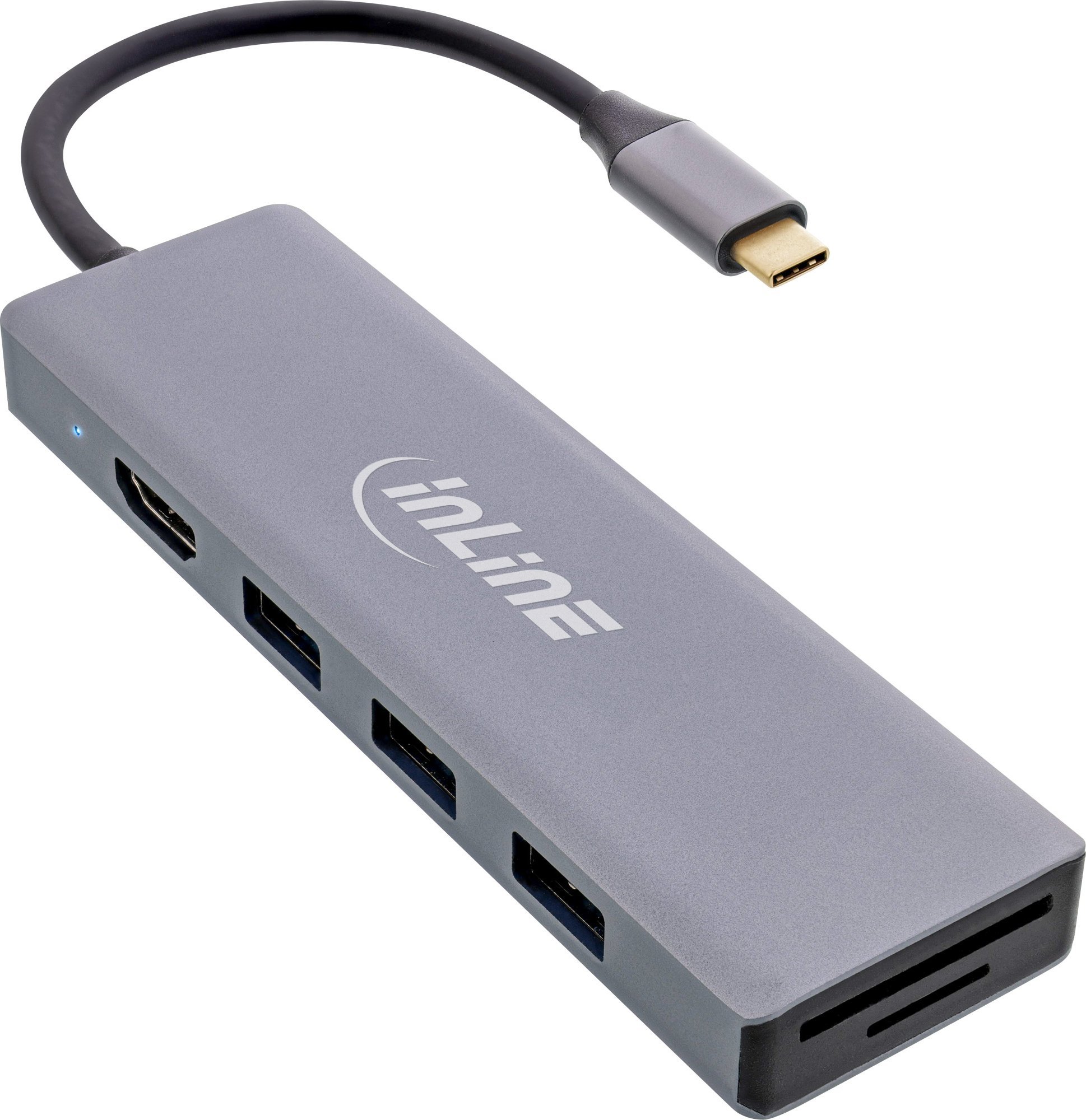 HUB USB InLine InLine® USB 3.2 Type-C Multi Hub (3x USB-A 5Gb/s + USB Type-C (PD 100W), card reader, HDMI 4K@30Hz), OTG, aluminum housing