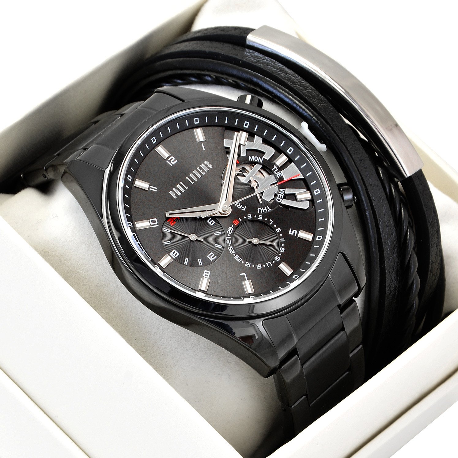 Zestaw męski zegarek Paul Lorens SALADO PL20003B-1A1 + bransoletka