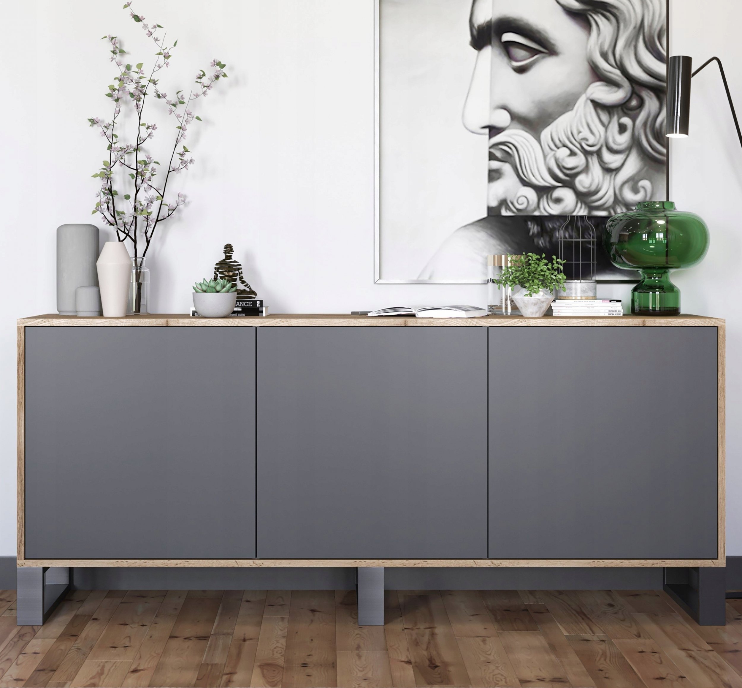 Meble Lindner Komoda Loft szafka RTV Loft wotan grafit MAT 168cm