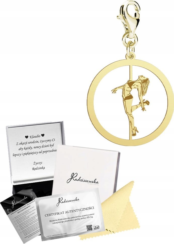 Radziszewska Jewellery Złoty Charms Pole Dance SREBRO 925 Prezent Zawieszka Biżuteria DEDYKACJA