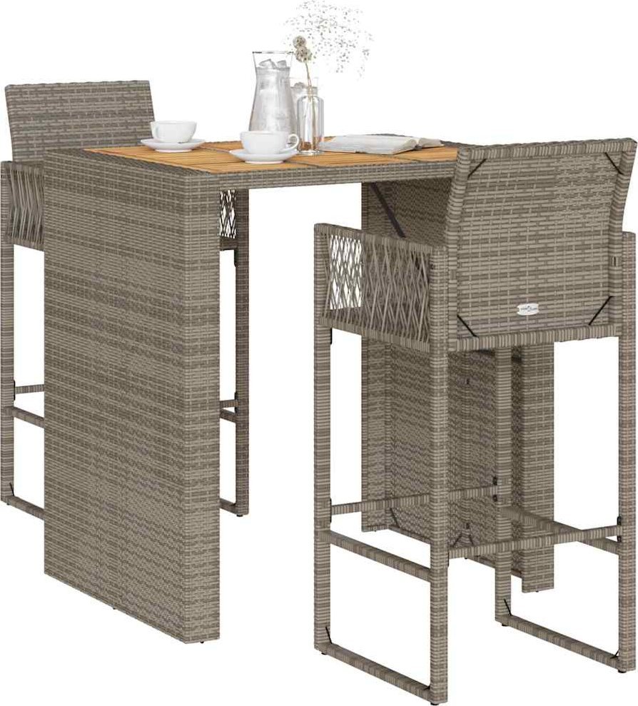 vidaXL vidaXL 3-cz. zestaw mebli barowych, szary, polirattan akacjowy