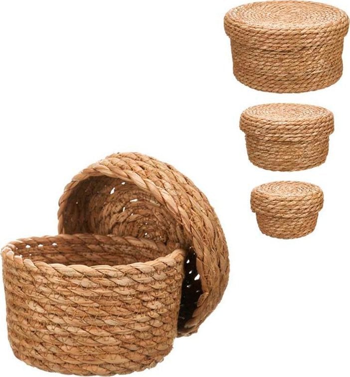 Giftdecor Koszyki do przechowywania z naturalnej plecionki, 3 sztuki