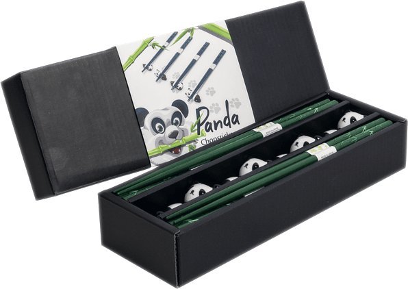 Emro Aziatica Zestaw Panda, pałeczki z motywem bambusa z podstawkami 22,5cm - 4 par