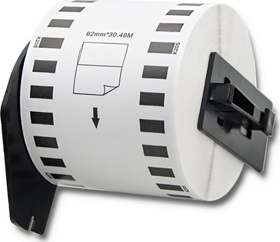 Qoltec Taśma Qoltec do BROTHER DK-22205 | 62mm x 30,48m | Biała/ Czarny nadruk | Rolka z uchwytem