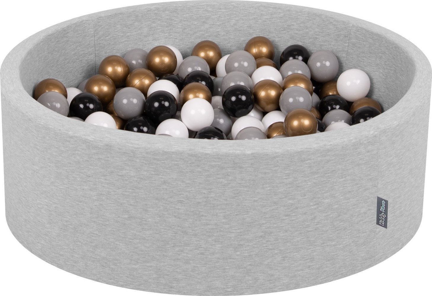 KiddyMoon KiddyMoon Suchy basen okrągły z piłeczkami 7cm jasnoszary: biały-szary-czarny-złoty 90x30cm/300piłek Zabawka basen piankowy