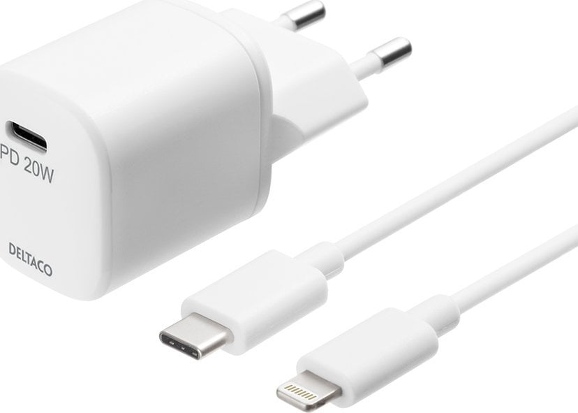 Kabel zasilający Deltaco USB sieninis įkroviklis, USB-C, PD 20 W, 1 m C - „Lightning“ USBC-AC141
