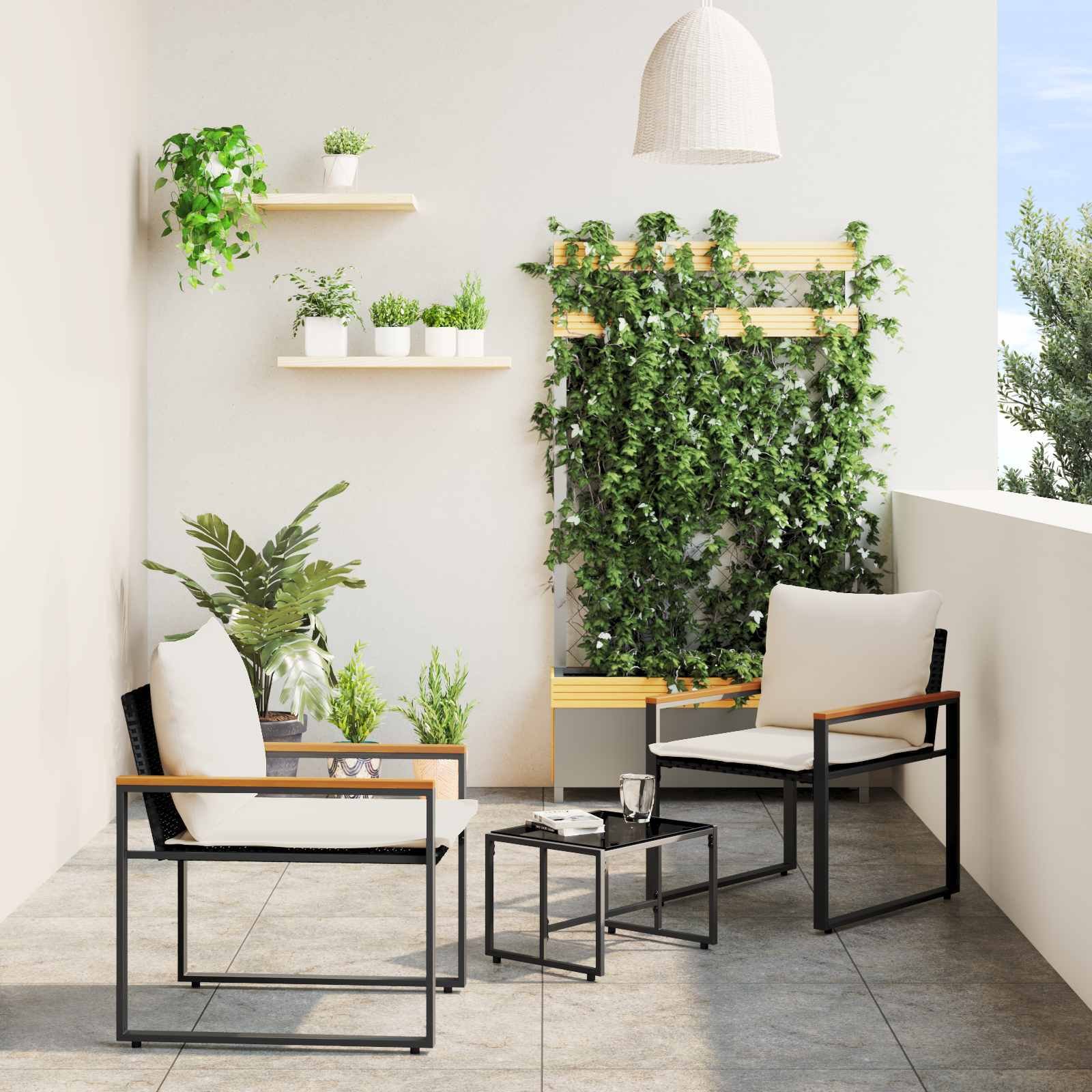 vidaXL Zestawy mebli z poduszką 3 pcs Czarny i kremowo-biały rattan