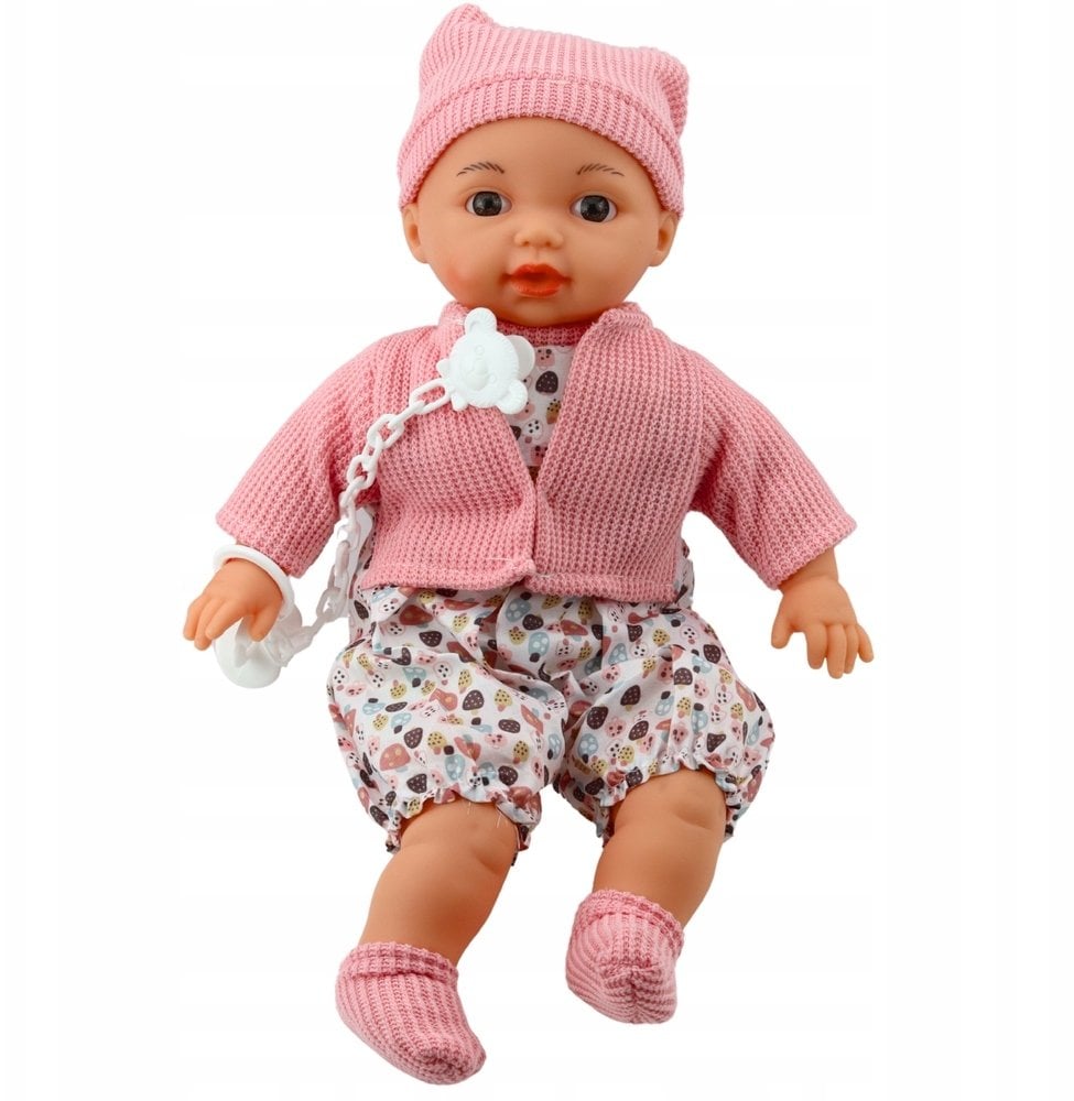 Lalka Bobas Sweterek Czapeczka Smoczek Na Łańcuszku Różowa 40cm