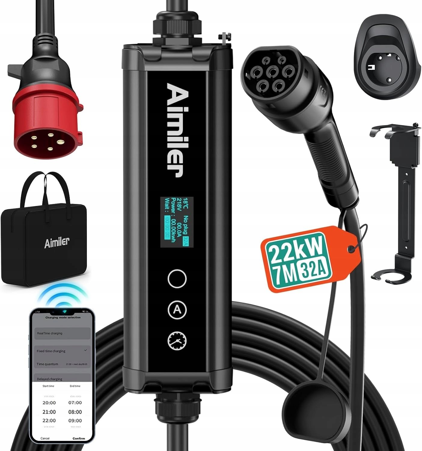 AIMILER Wallbox stacja ładująca 22 kW aplikacja 3-fazowa 400V 16-32 A 7m