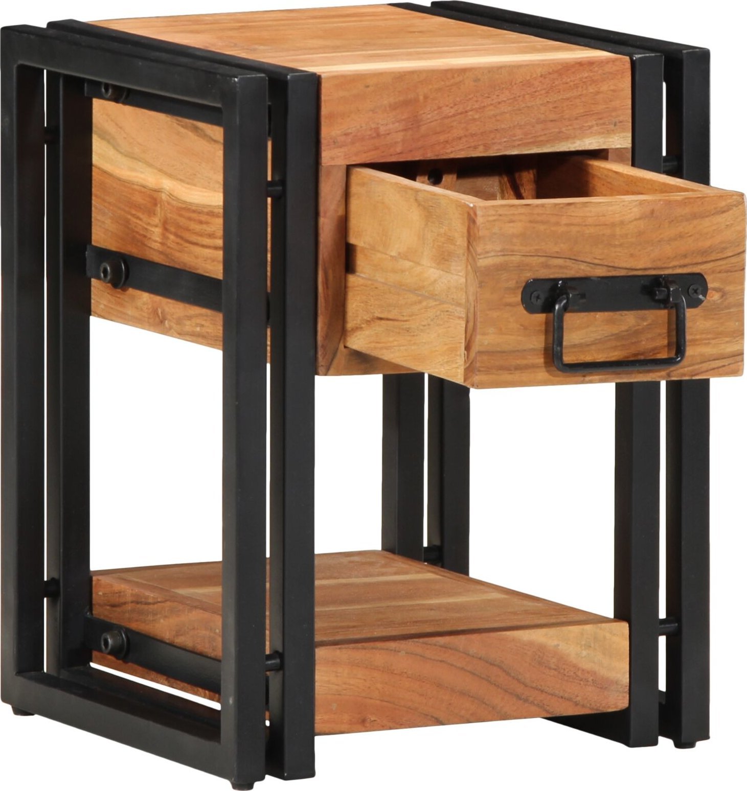 vidaXL Szafki nocne Zestaw 2 Brązowy Lite drewno akacjowe, Żelazo