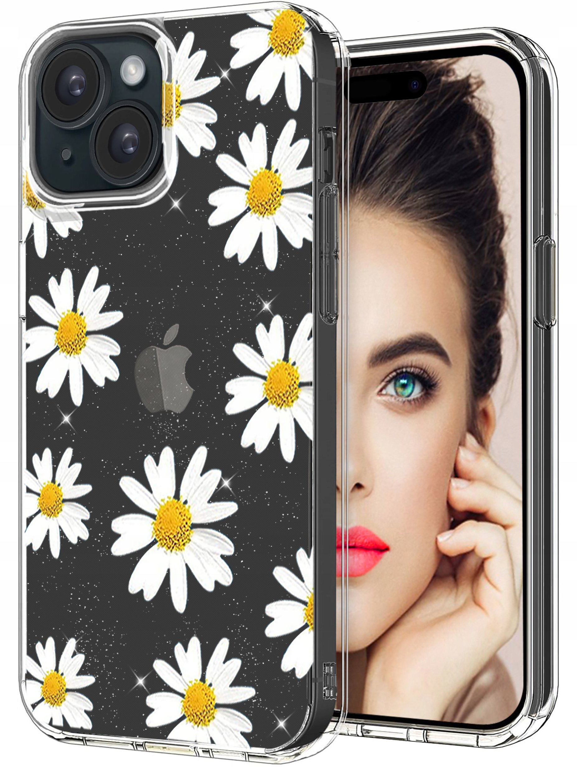 ETUI do Apple iPhone 15 Plus WZORY BROKAT CASE PRZEŹROCZYSTE PLECKI + SZKŁO