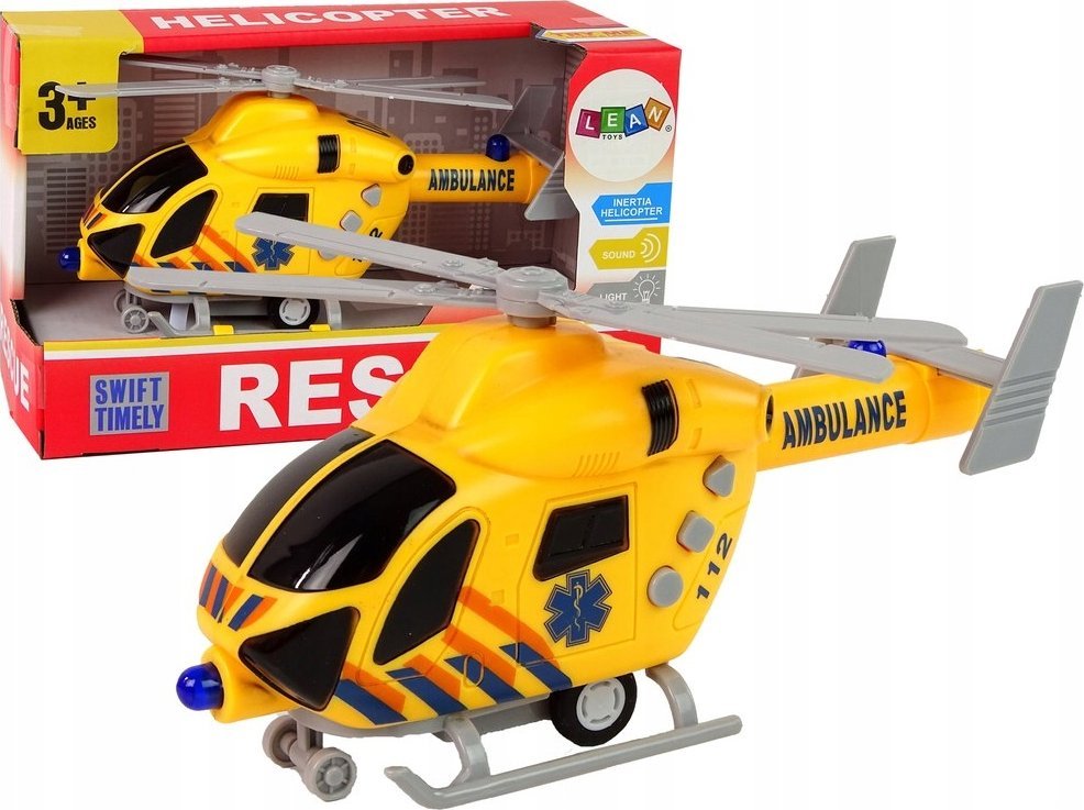 LeanToys Helikopter Ratunkowy Ambulans Żółty Dźwięk Światła Śmigła
