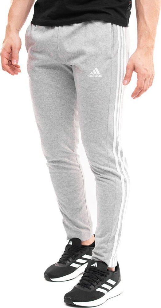 Adidas Spodnie męskie adidas Essentials Single Jersey Tapered Open Hem 3-Stripes szare IC0046 2XL
