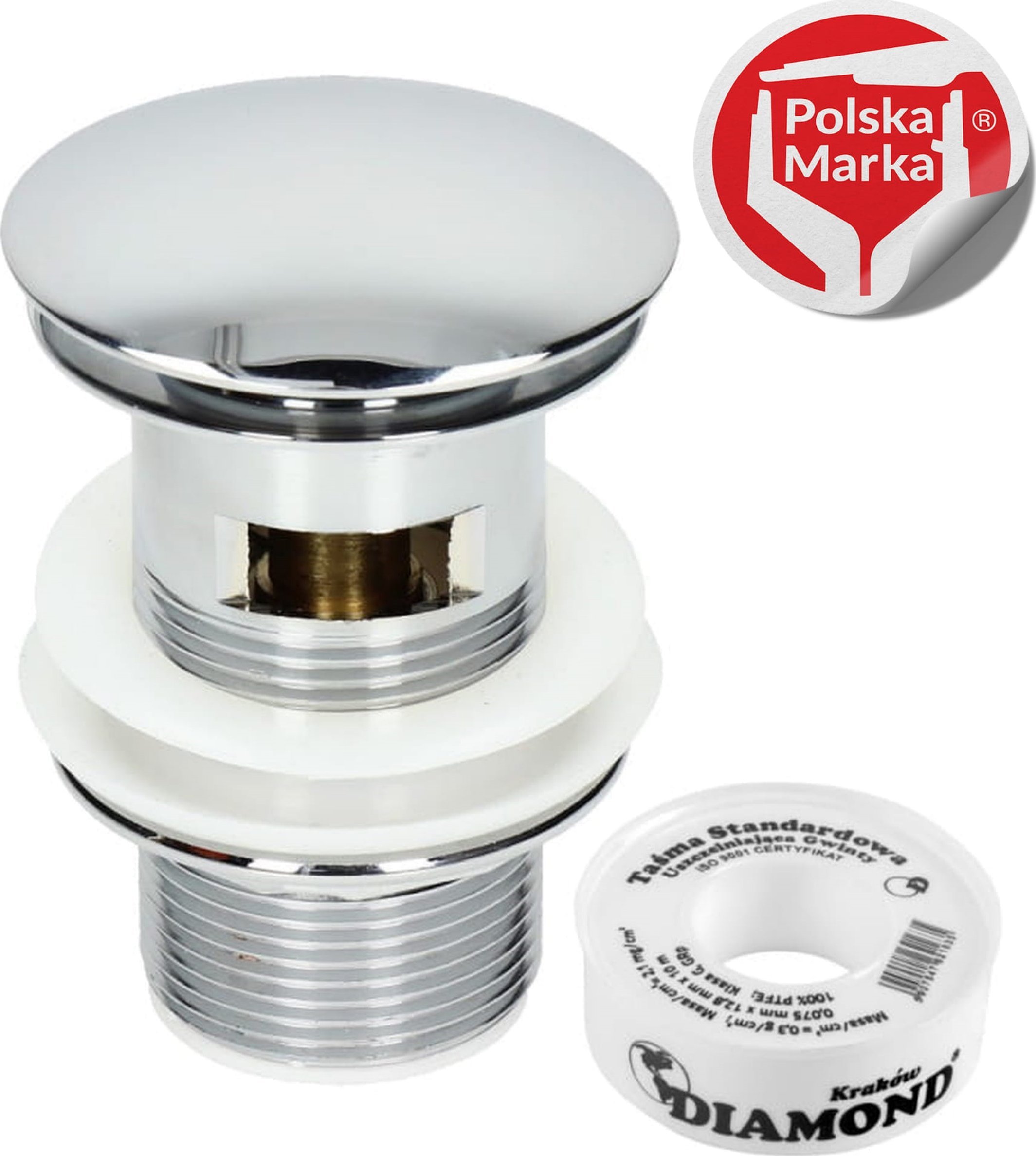 Sotbe SOTBE Korek umywalkowy typu KLIK-KLAK metalowy przepływowy. Kolor chrom