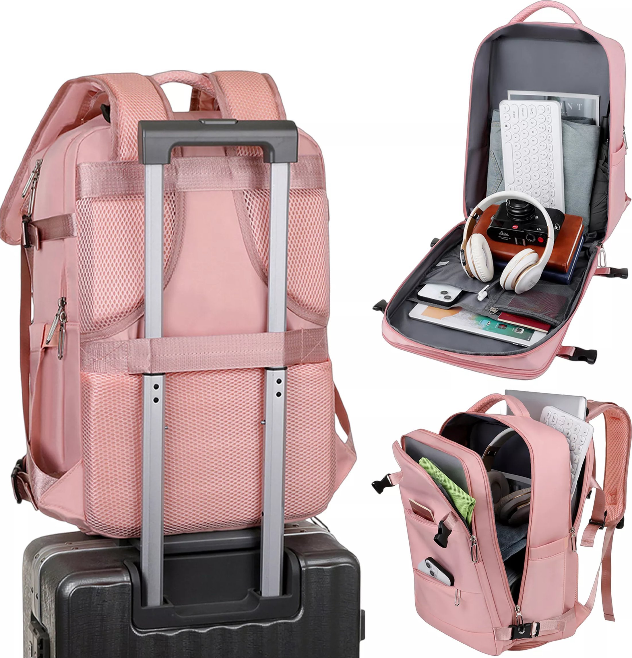 Plecak turystyczny Alogy Plecak na laptopa damski podróżny na walizkę bagaż do samolotu pracy szkoły 45x30x20cm Alogy Różowy