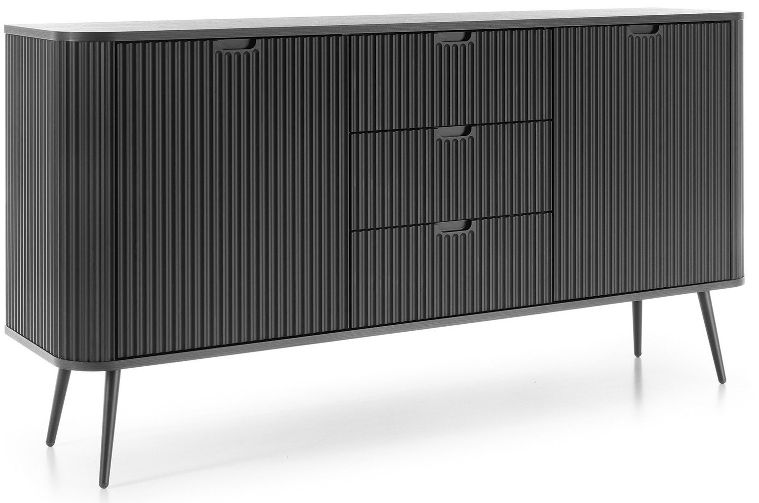 Komoda Porto 168cm Czarna Dwudrzwiowa z Trzema Szufladami i czarnymi nogami