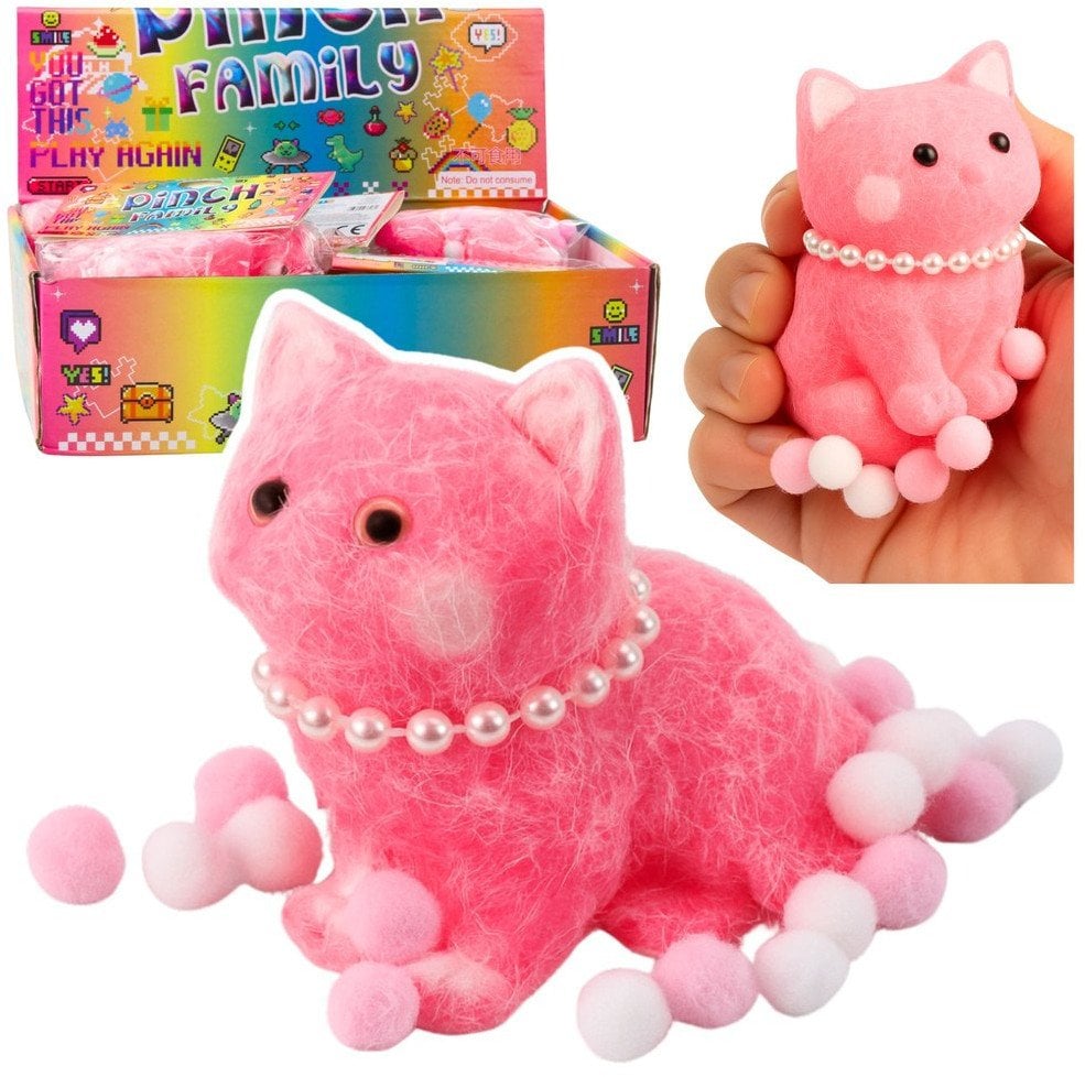 Gniotek Sensoryczny Miękki Kotek Z Perłami Pomponiki Różowy 8cm EDUKAMP