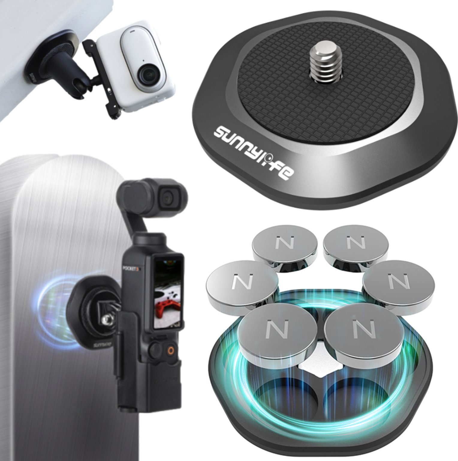 SunnyLife SOLIDNY MOCNY UCHWYT MAGNETYCZNY MAGNES NEODYMOWY MOCOWANIE GWINT 1/4 CALA DO KAMER APARATÓW