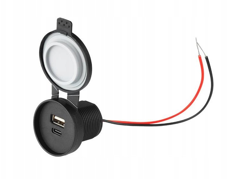 ŁADOWARKA SAMOCHODOWA DO ZABUDOWY USB-A+TYPE-C 3,1A IP67