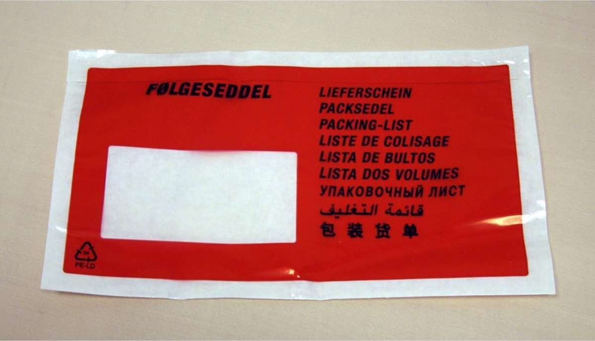 Følgeseddelslomme Master'In 240X162mm C5 rød m/tryk 1000stk/kar - (1000 stk.)