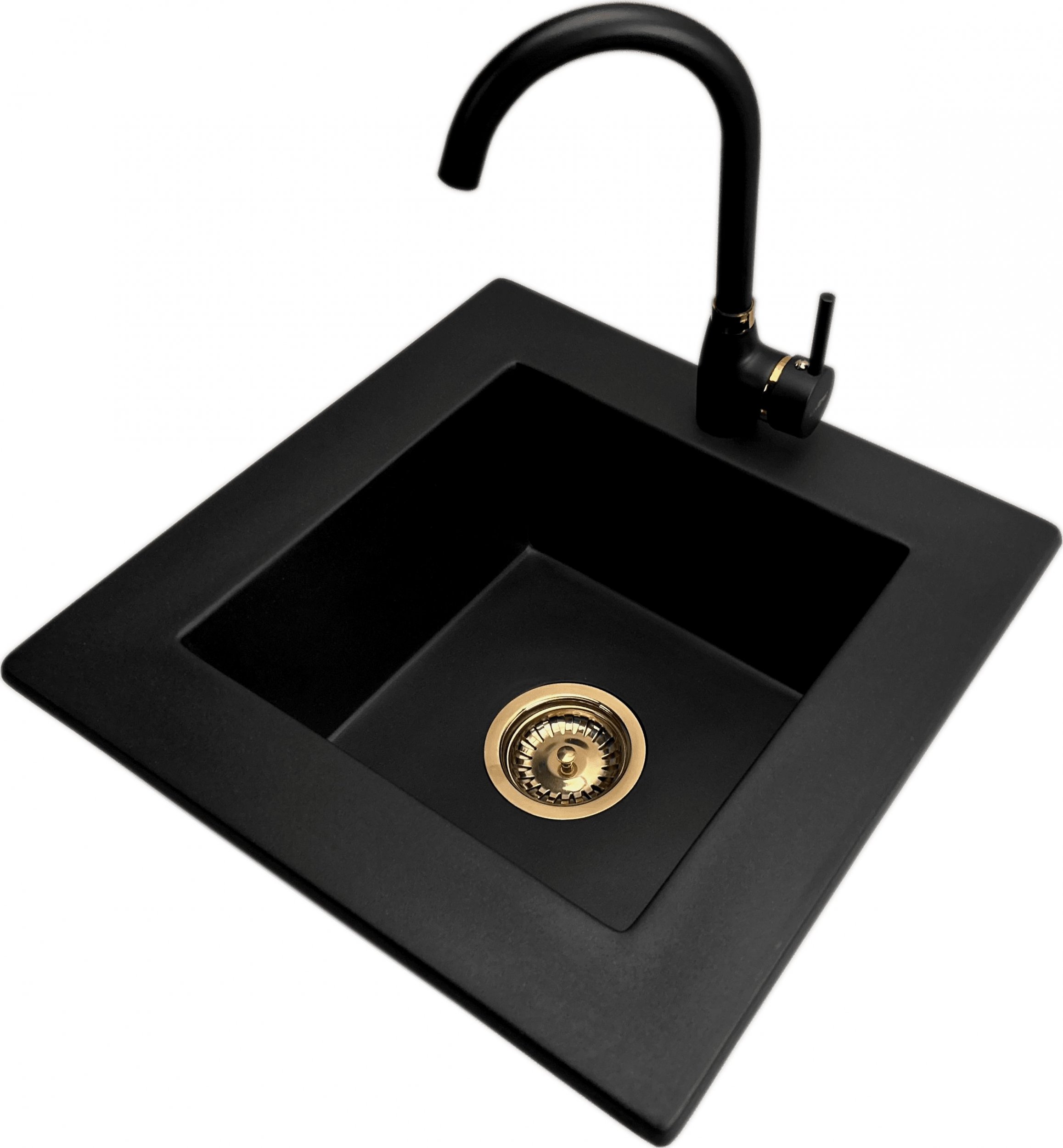 Zlewozmywak PREHNIT Zlewozmywak jednokomorowy FRENIT 12 czarny + bateria LUNA złota