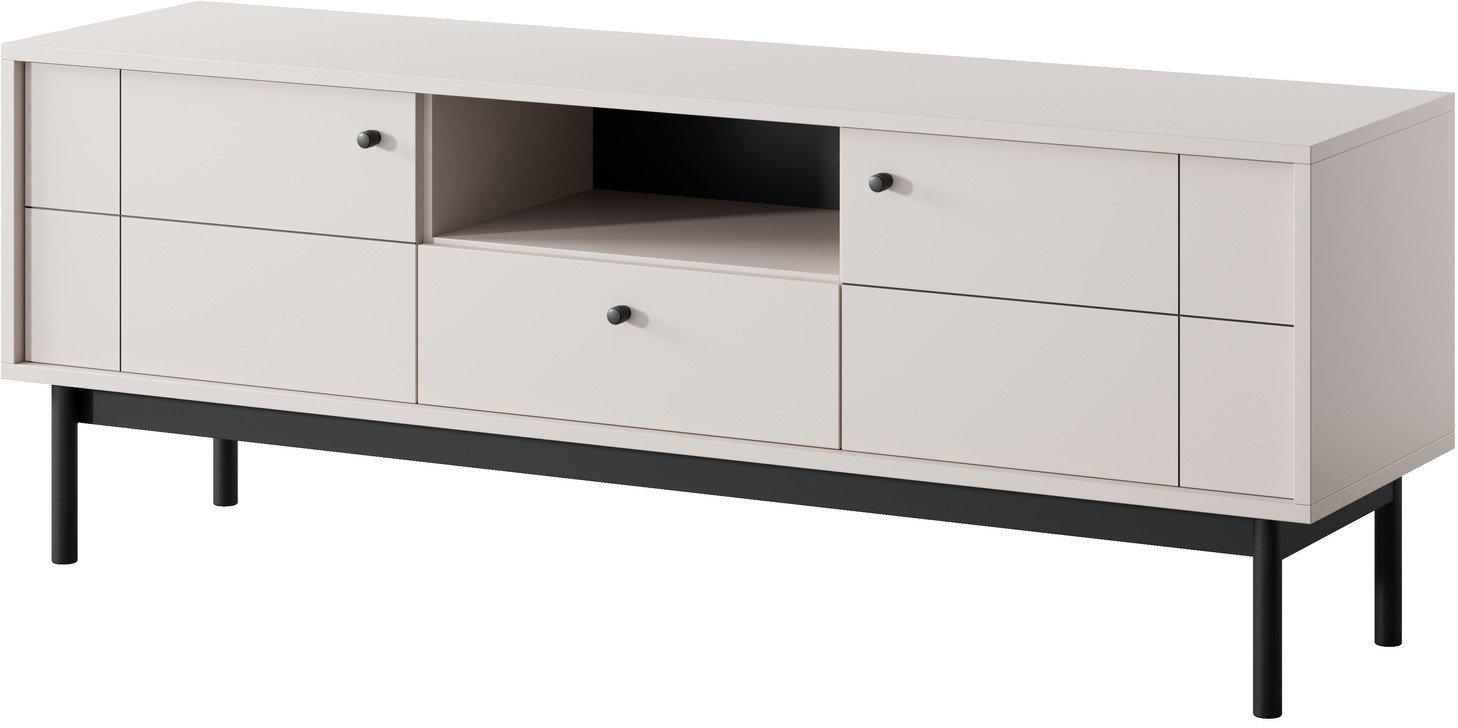 Szafka RTV Sora 154cm w kolorze cashmere z czarnymi nóżkami