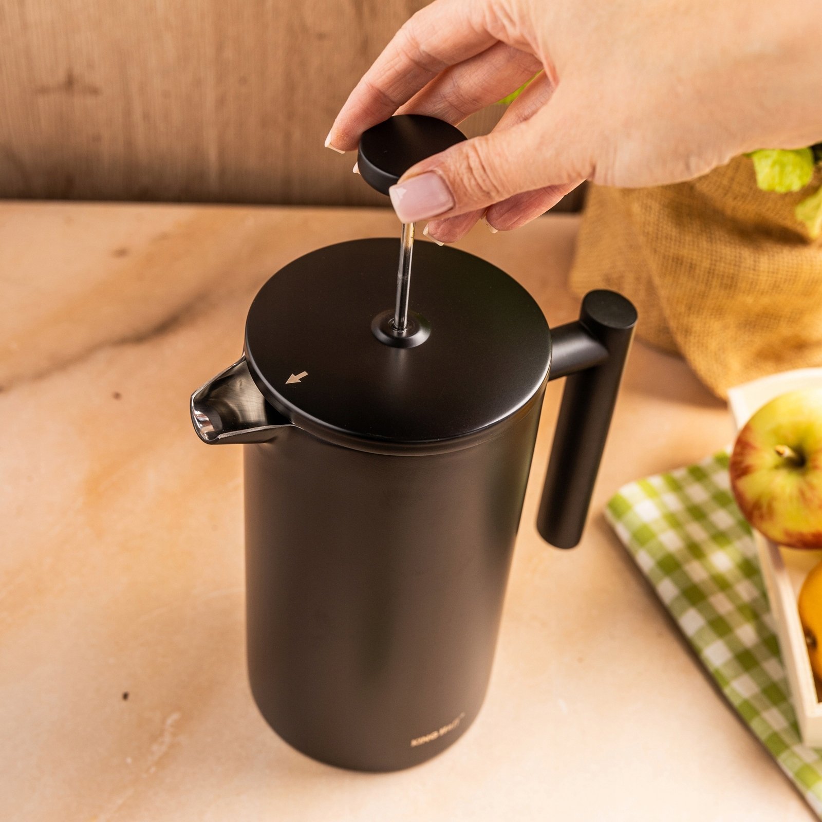 KingHoff STALOWY ZAPARZACZ TŁOKOWY DO KAWY HERBATY 1L KH-1996