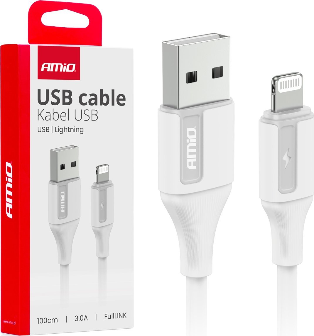 Kabel USB AMiO USB-A - Lightning 1 m Biały
